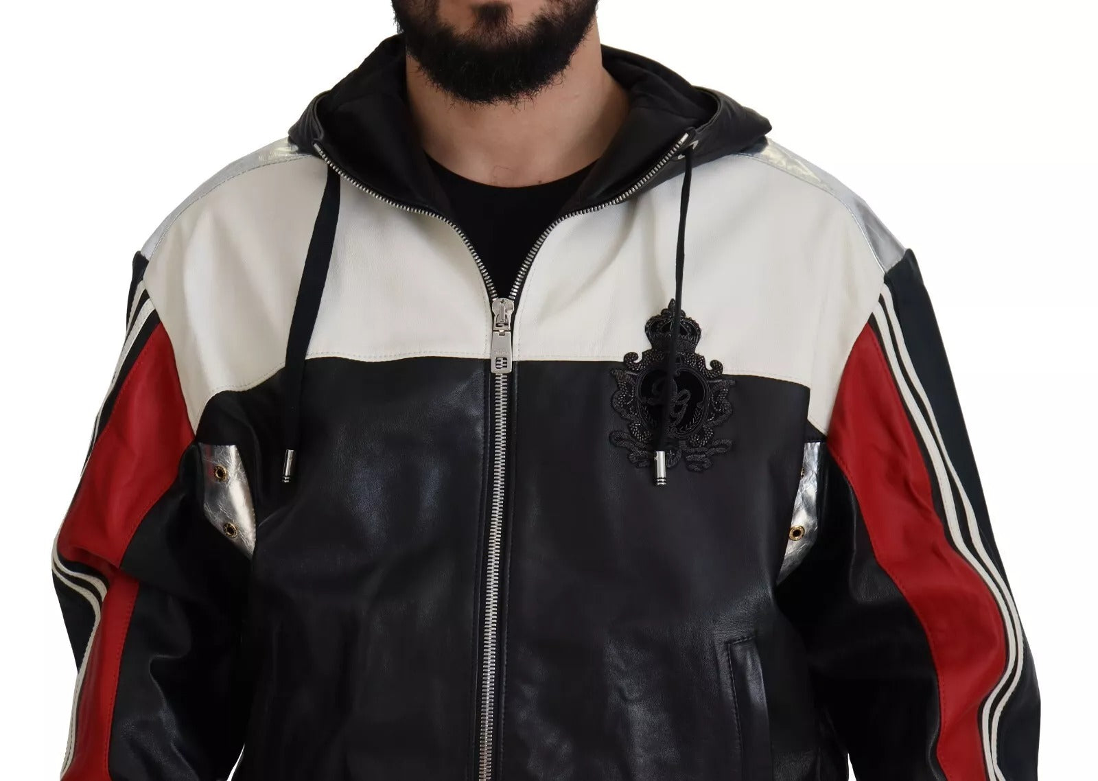 Black Leather Hooded Blouson Jacket - ventzia