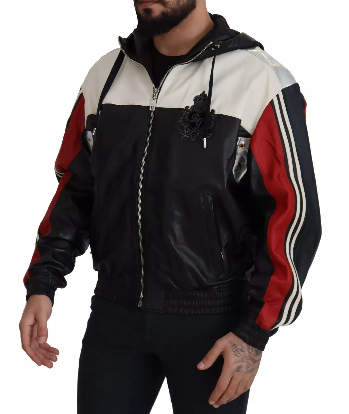 Black Leather Hooded Blouson Jacket - ventzia