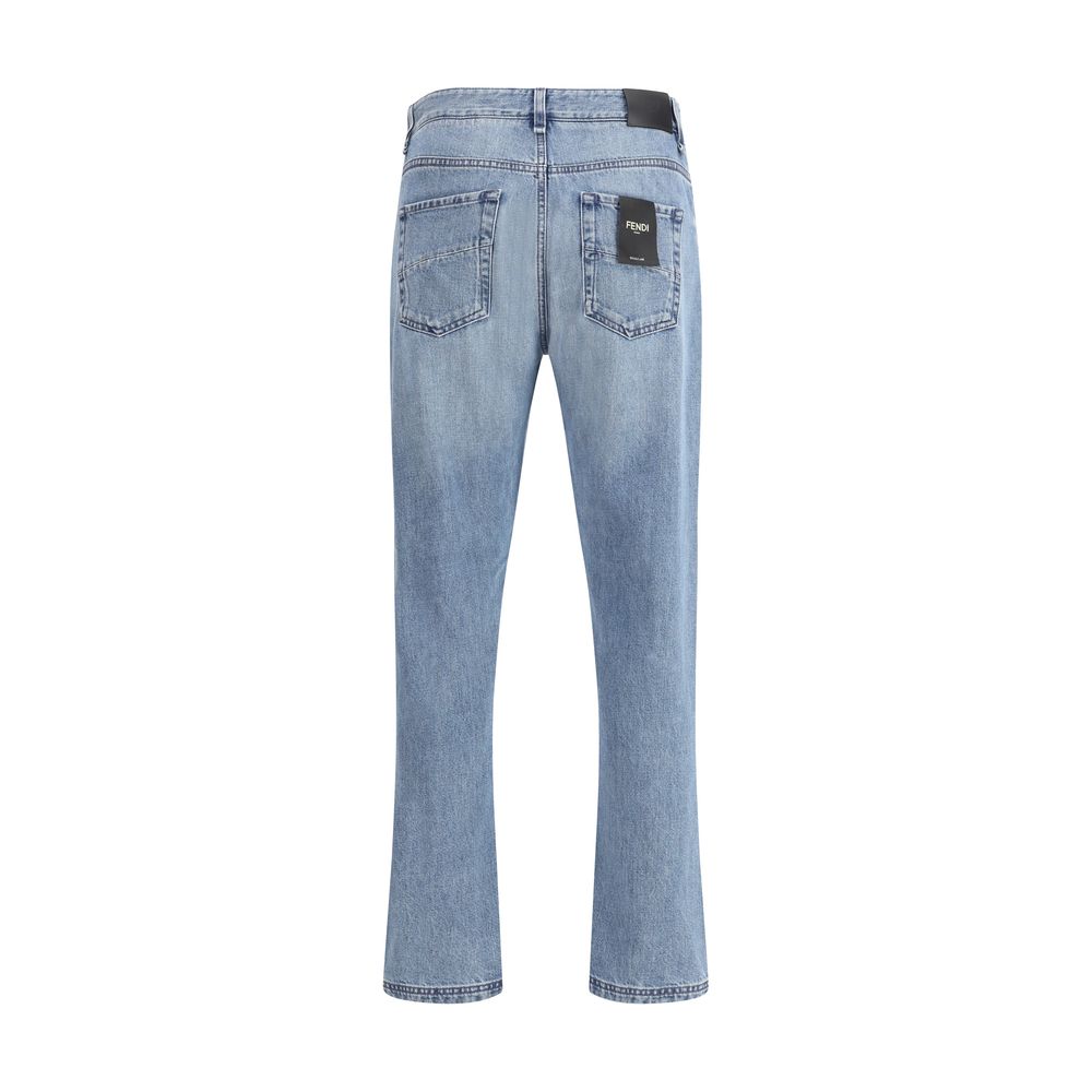 Light Blue Cotton Straight-Leg Jeans - ventzia