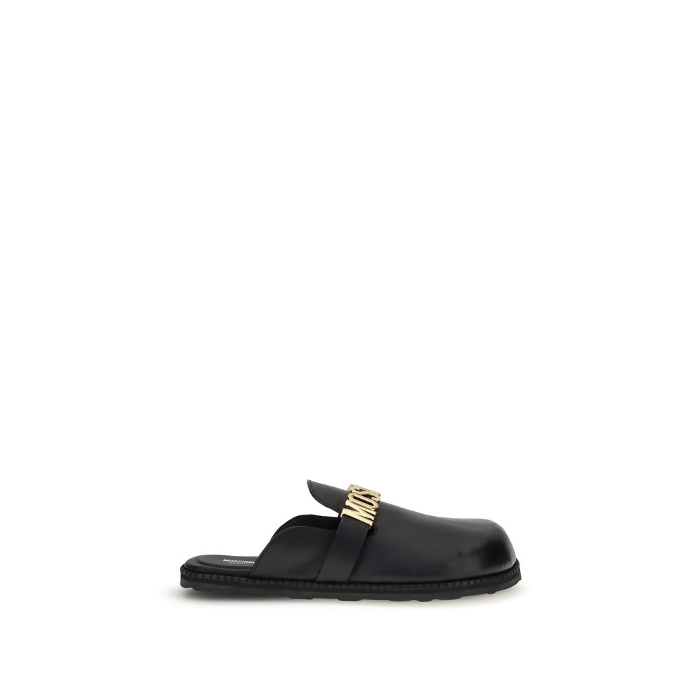 Black Calf Leather Bos Taurus Mules - ventzia