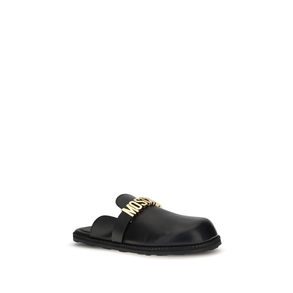 Black Calf Leather Bos Taurus Mules - ventzia