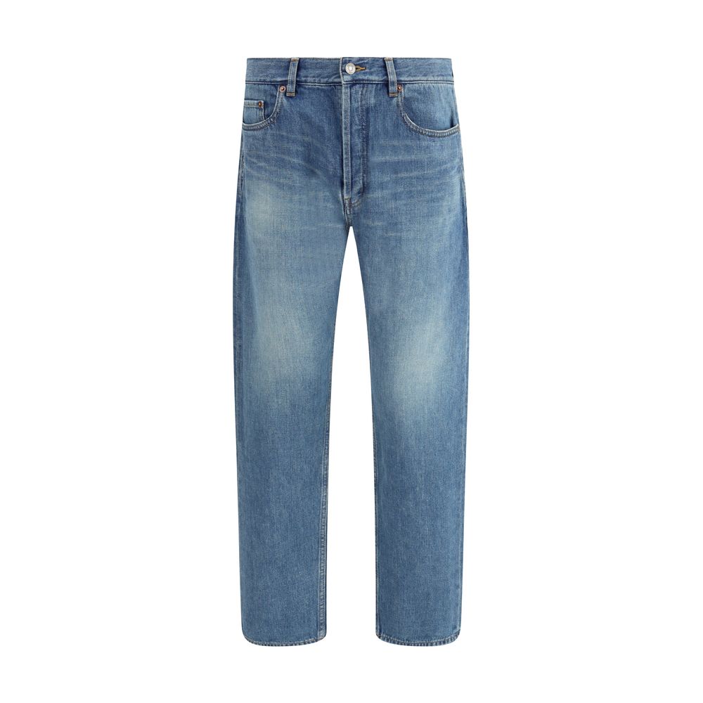 Blue Cotton Straight-Leg Jeans - ventzia