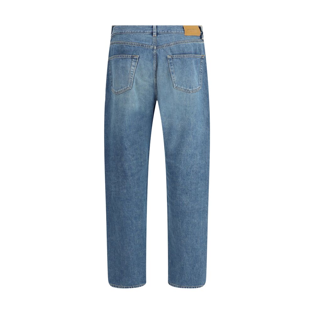 Blue Cotton Straight-Leg Jeans - ventzia