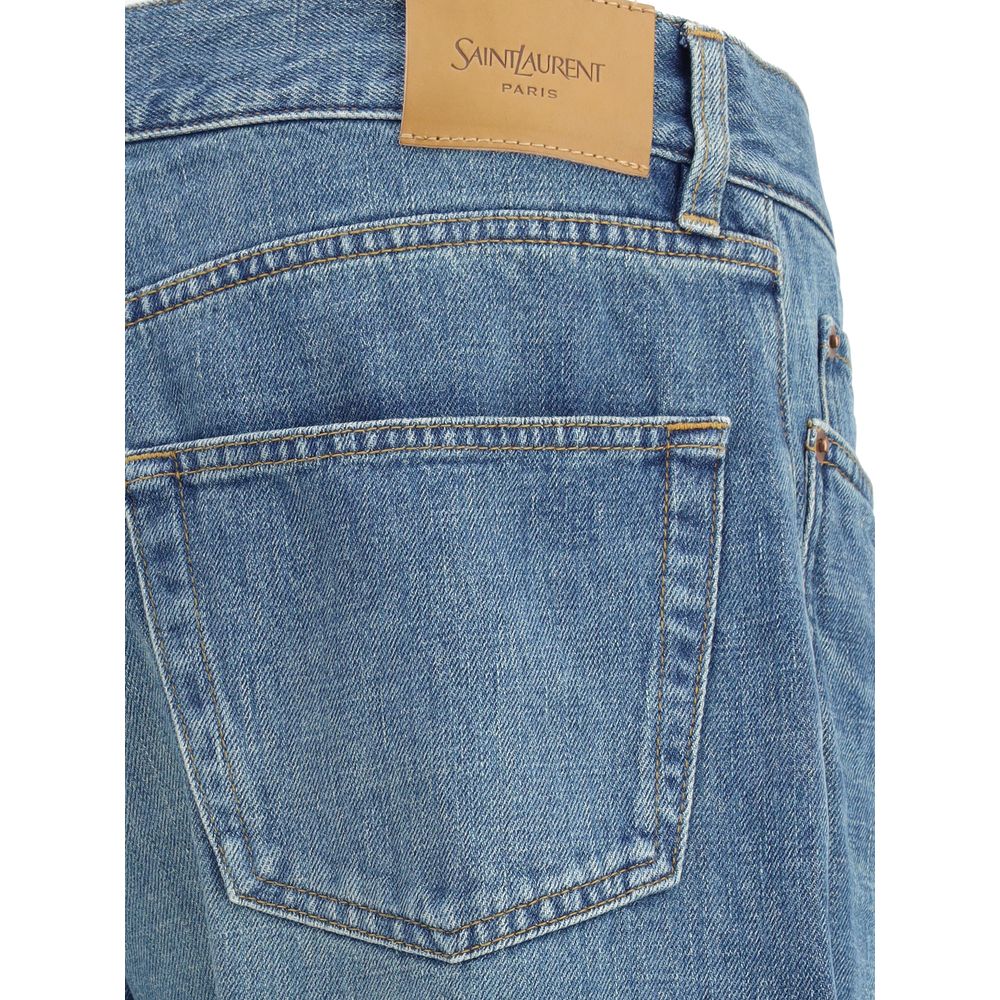 Blue Cotton Straight-Leg Jeans - ventzia