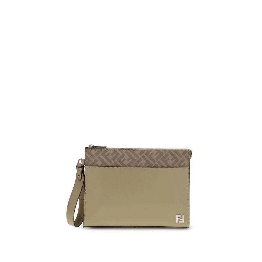 Beige Leather Clutch Bag - ventzia