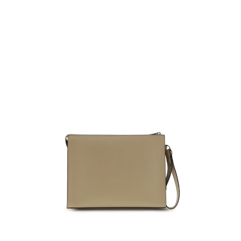 Beige Leather Clutch Bag - ventzia