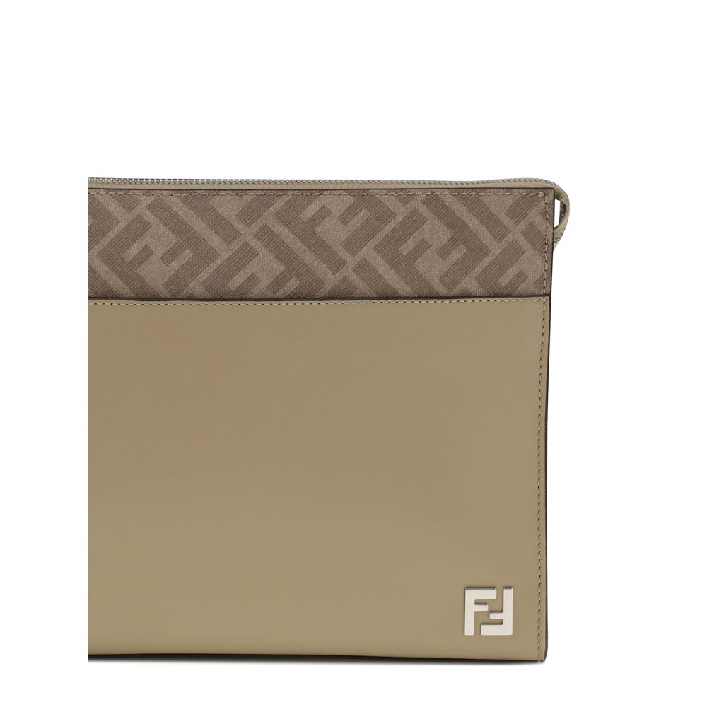 Beige Leather Clutch Bag - ventzia