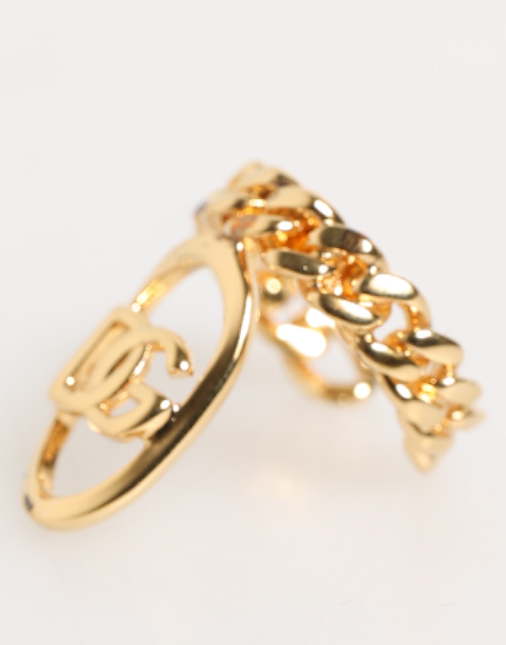 Gold Tone Brass Oval DG Logo Chain Adjustable Ring - ventzia