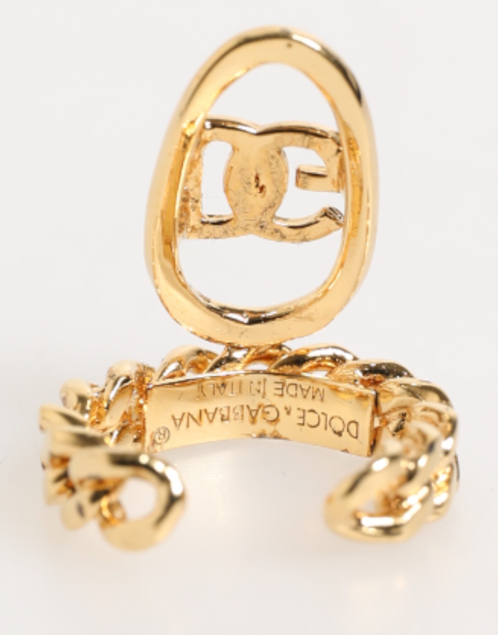 Gold Tone Brass Oval DG Logo Chain Adjustable Ring - ventzia