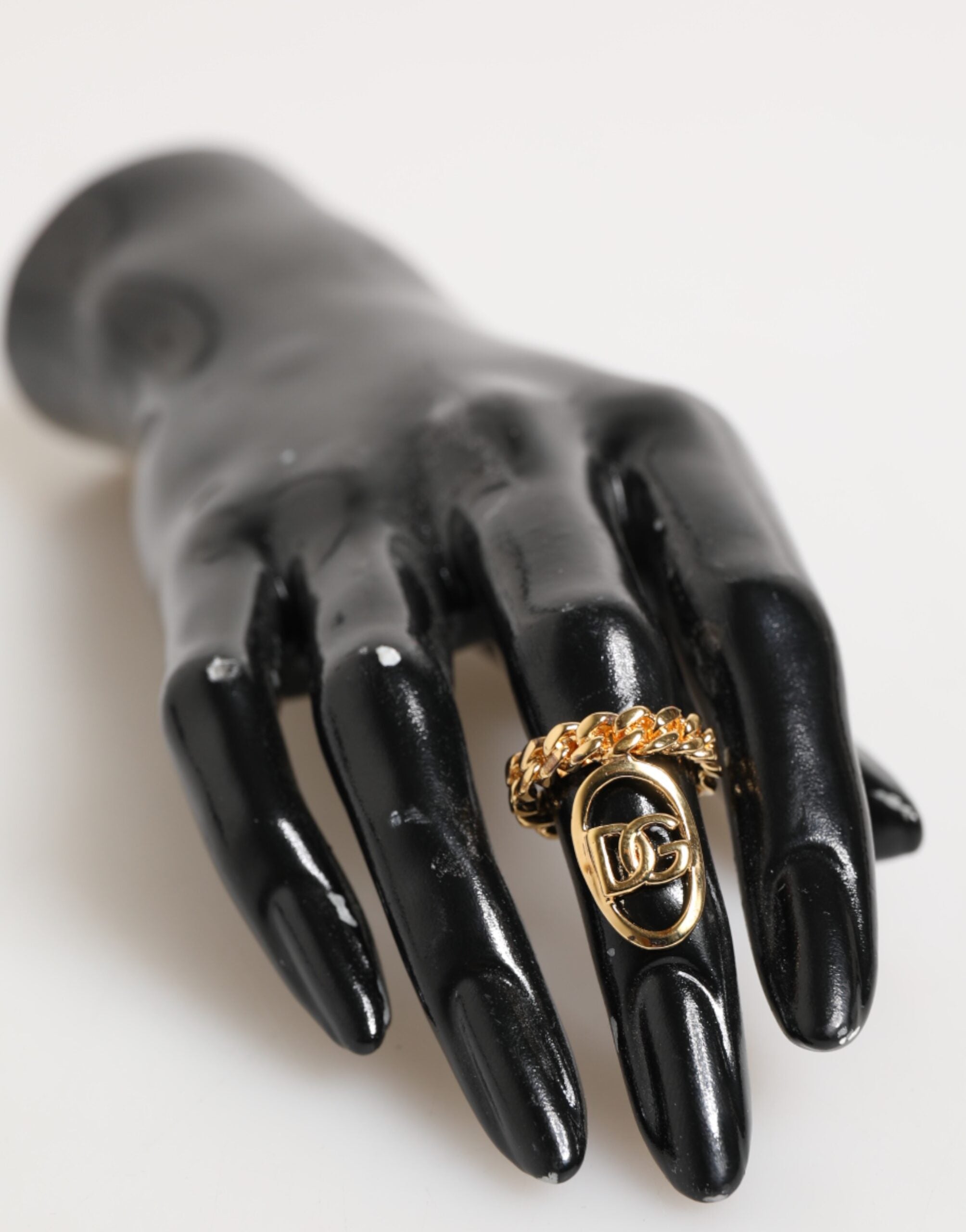 Gold Tone Brass Oval DG Logo Chain Adjustable Ring - ventzia