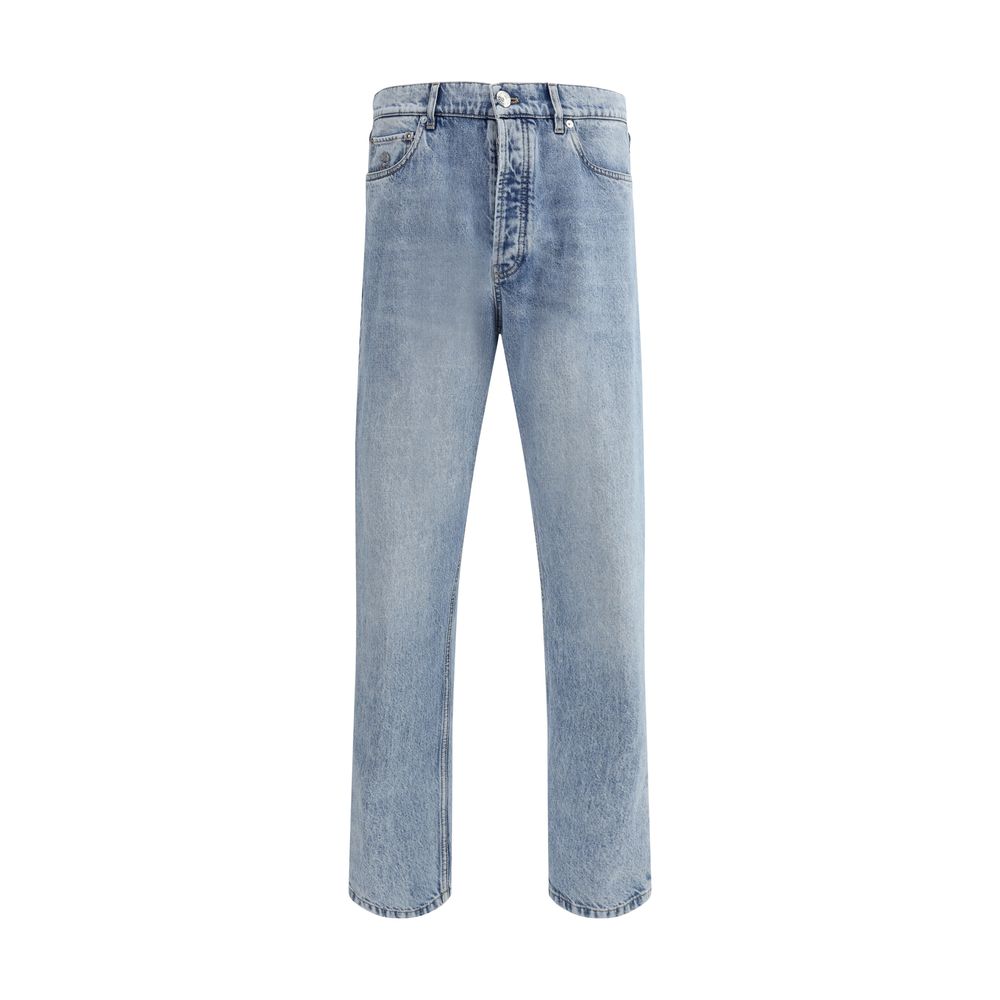Light Blue Cotton Straight-Leg Jeans - ventzia