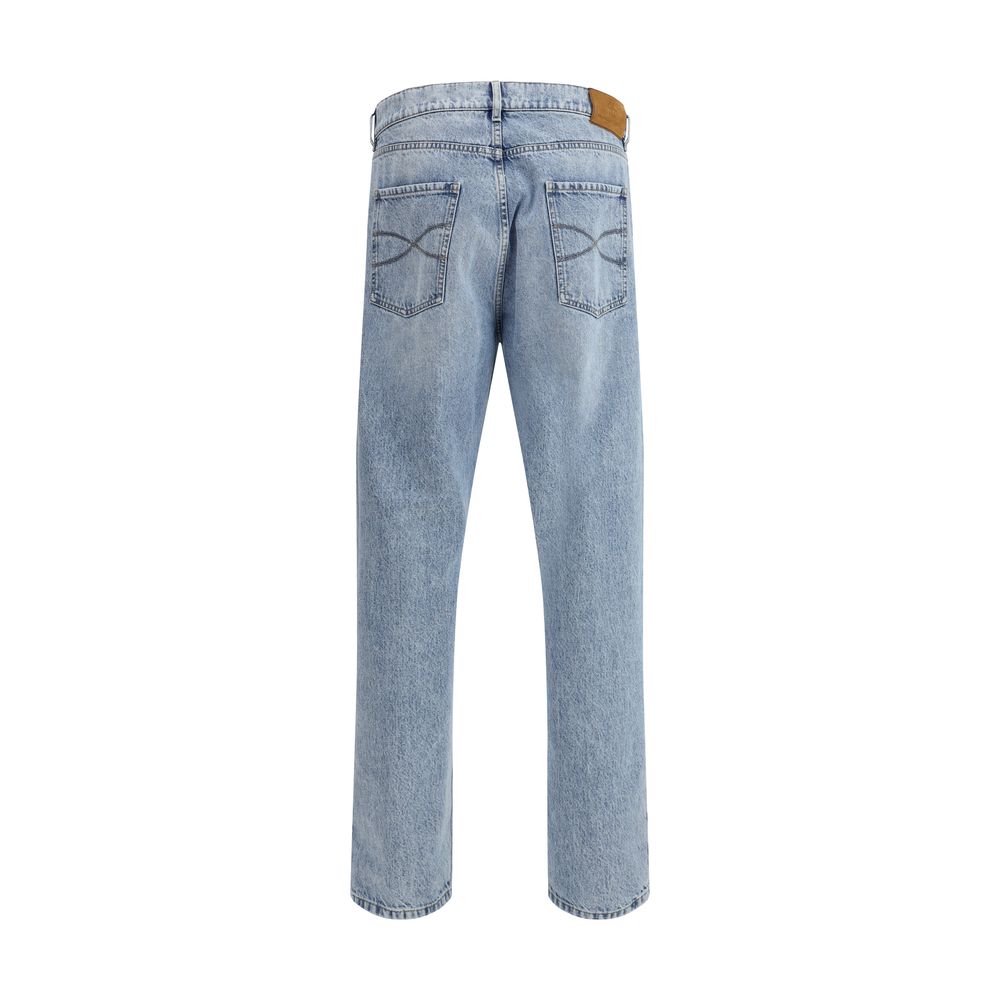 Light Blue Cotton Straight-Leg Jeans - ventzia