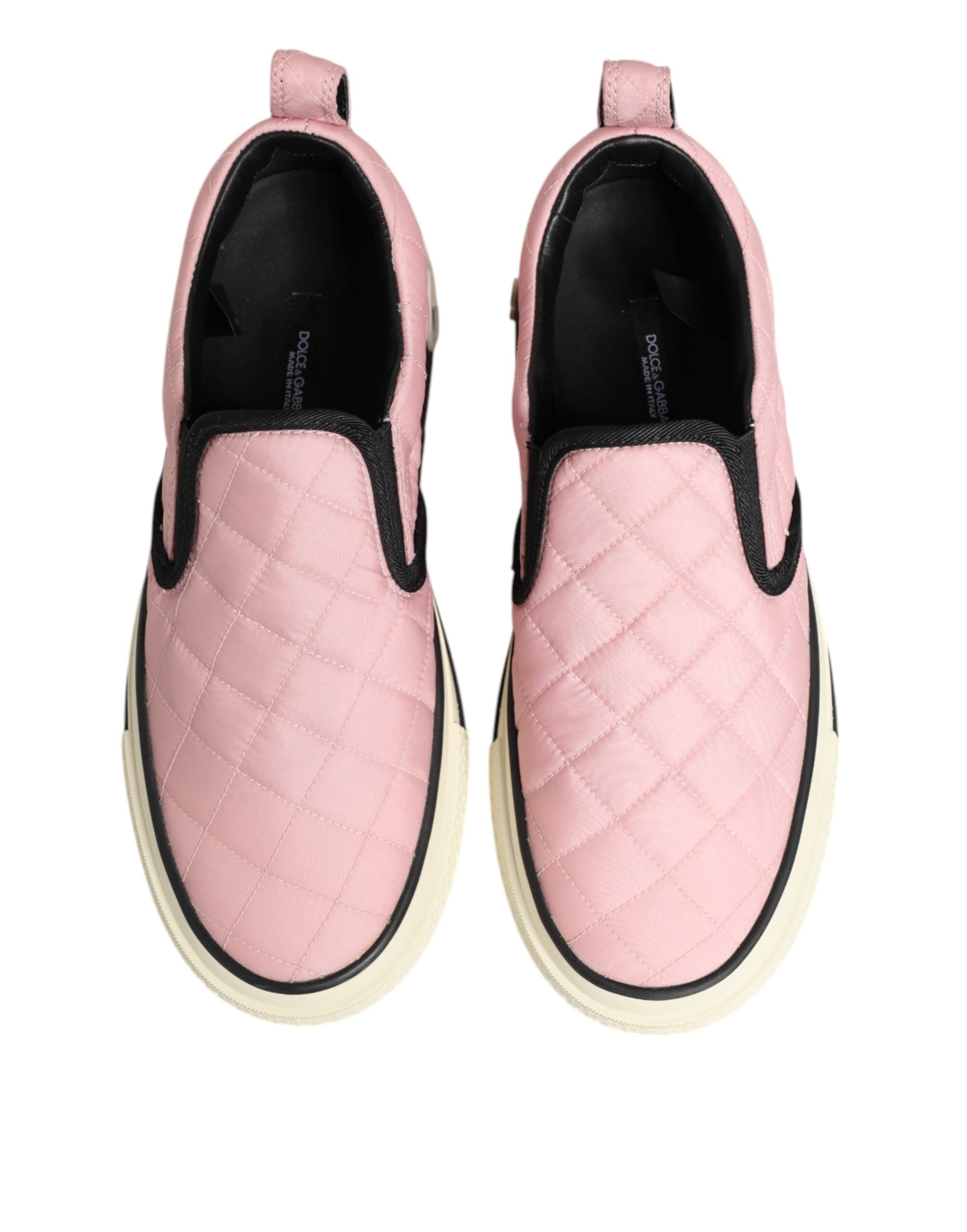 Pink Quilted Nylon Slip-On Sneaker Shoes - ventzia