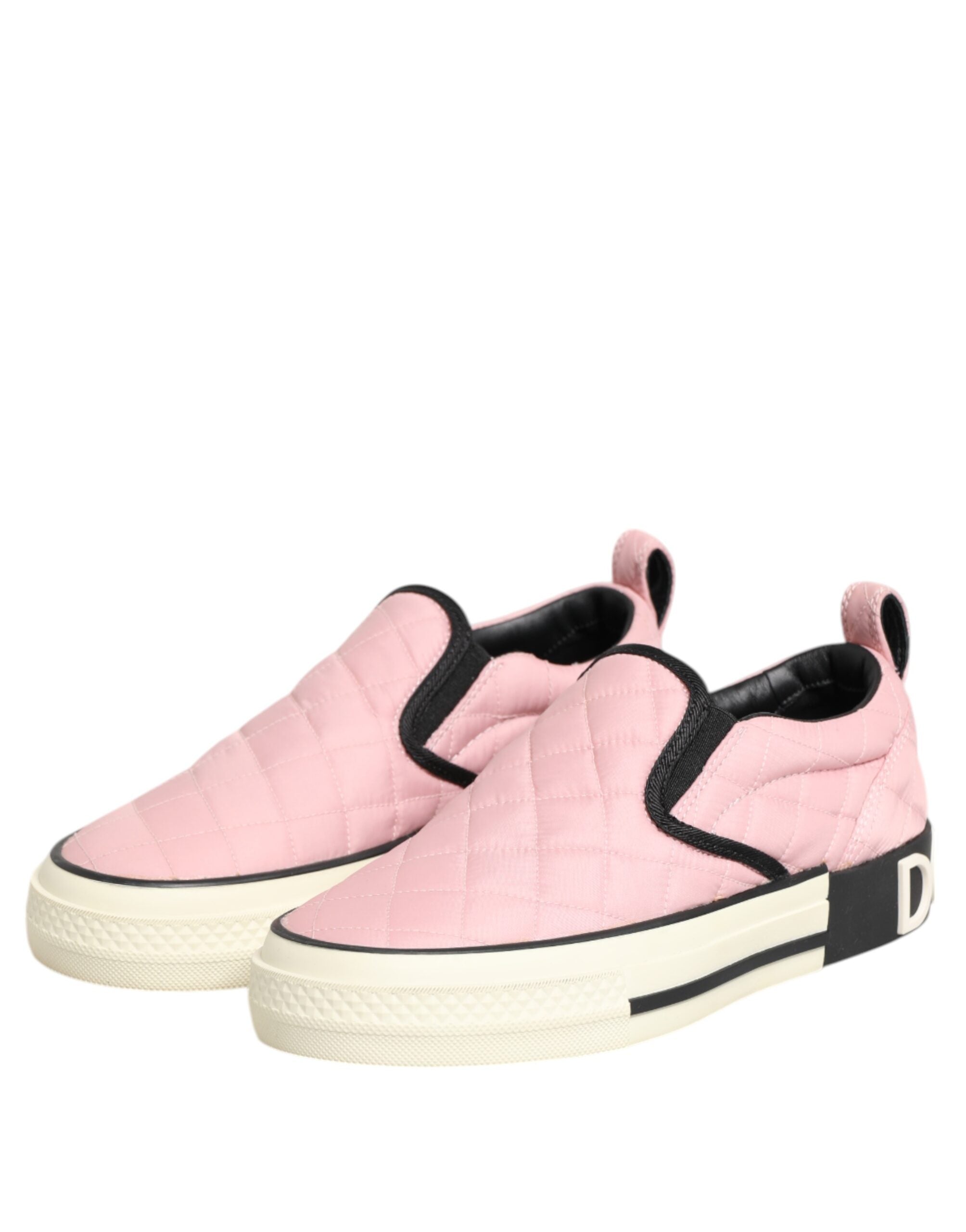 Pink Quilted Nylon Slip-On Sneaker Shoes - ventzia