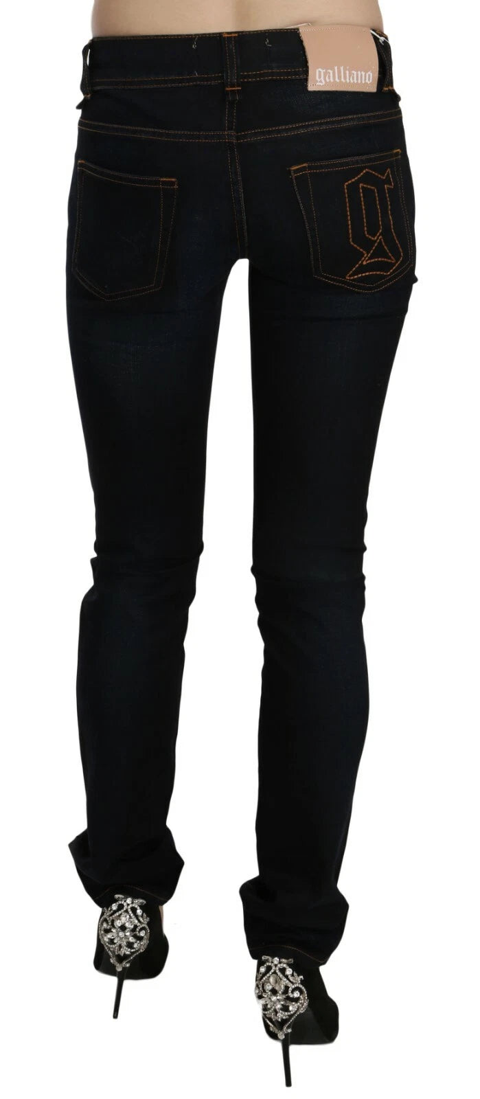 Dark Blue Mid Waist Slim Fit Denim Casual Pants Jeans - ventzia