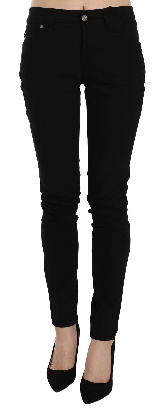 Black Mid Waist Slim Fit Skinny Denim Casual Pants Jeans - ventzia