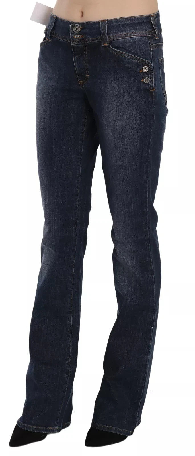 Blue Washed Mid Waist Flared Denim Casual Pants Jeans - ventzia