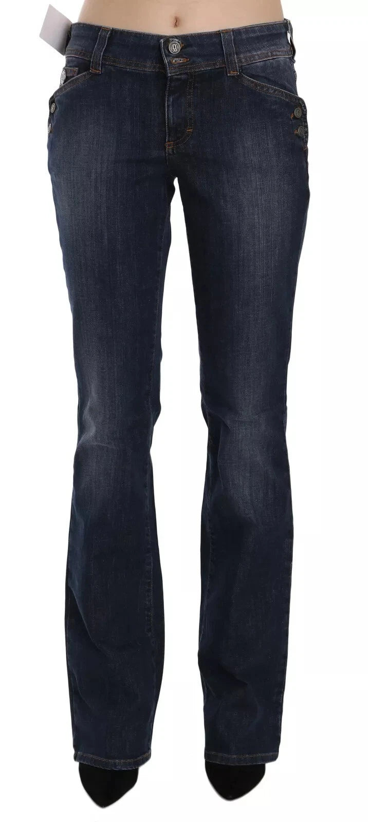 Blue Washed Mid Waist Flared Denim Casual Pants Jeans - ventzia