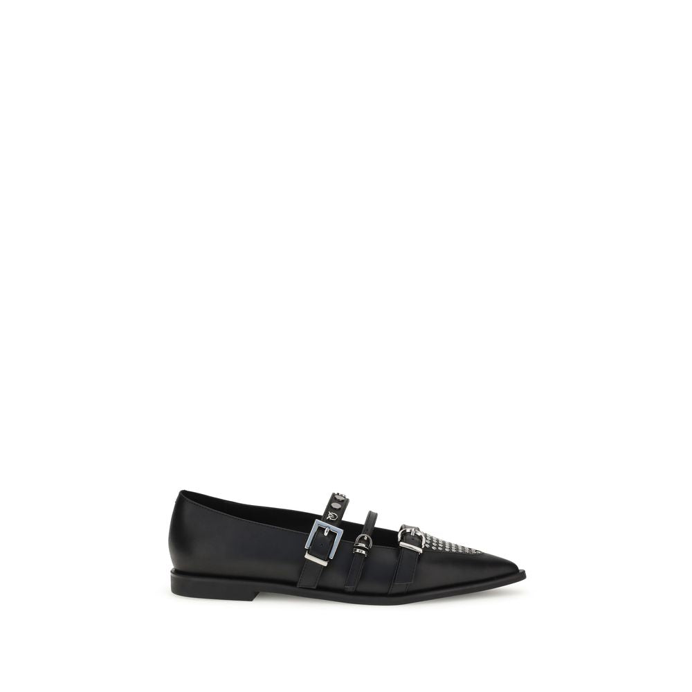 Black Calf Leather Bos Taurus Ballet Flats - ventzia
