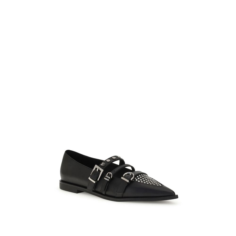 Black Calf Leather Bos Taurus Ballet Flats - ventzia