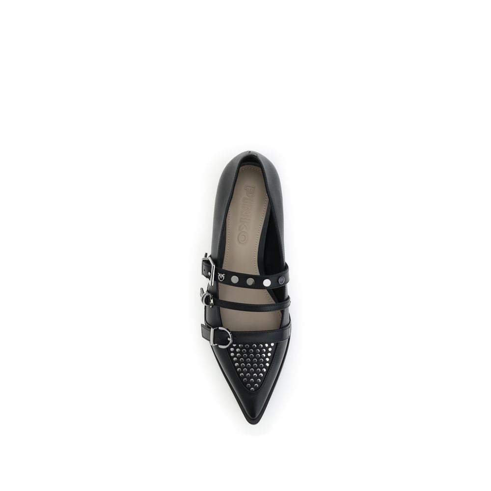 Black Calf Leather Bos Taurus Ballet Flats - ventzia