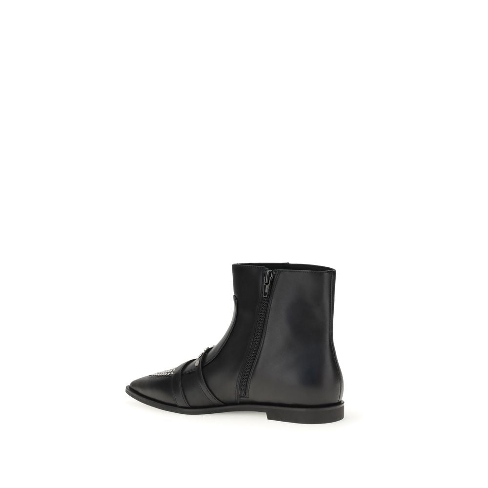 Black Calf Leather Bos Taurus Ankle Boots - ventzia