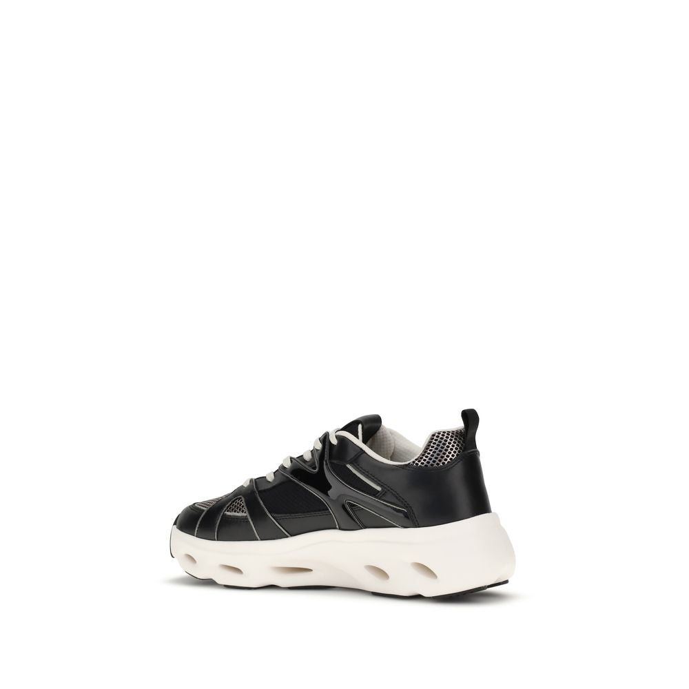 Black Calf Leather Bos Taurus Chunky Sneakers - ventzia