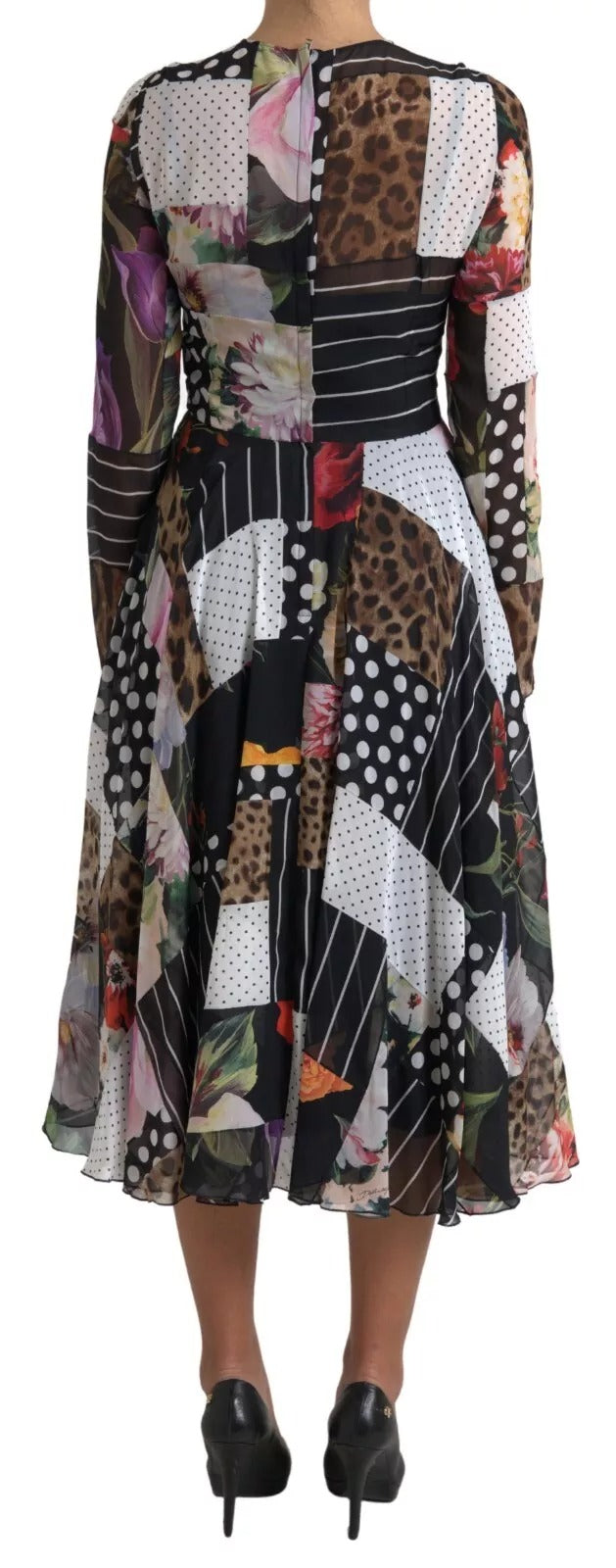 Multicolor Patchwork Floral Leopard Dress - ventzia