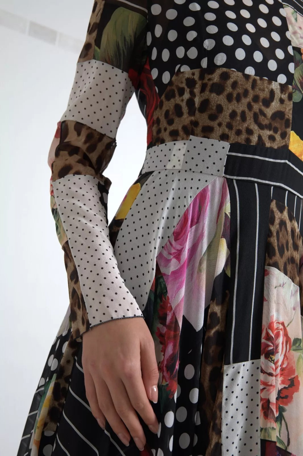 Multicolor Patchwork Floral Leopard Dress - ventzia