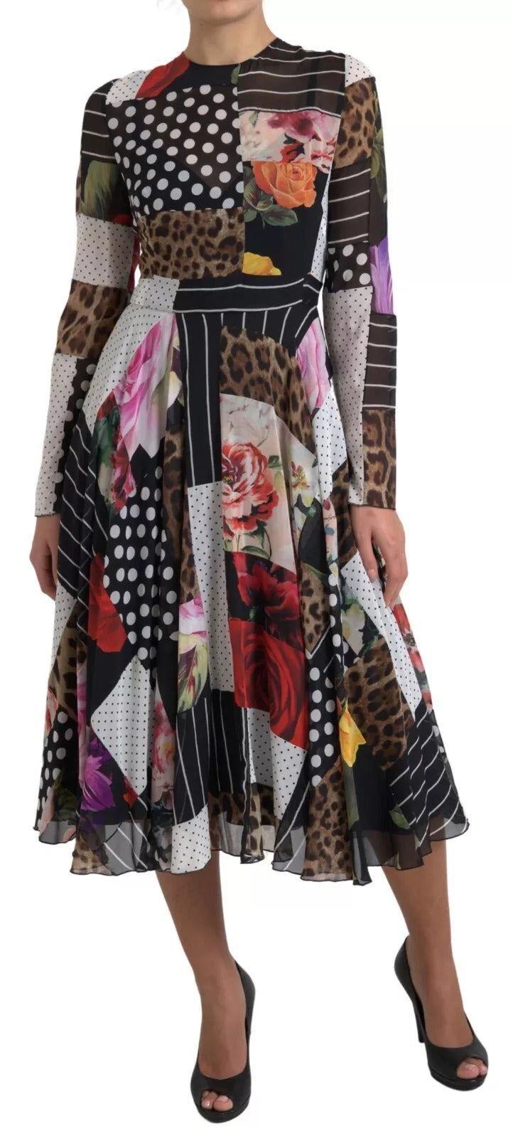 Multicolor Patchwork Floral Leopard Dress - ventzia