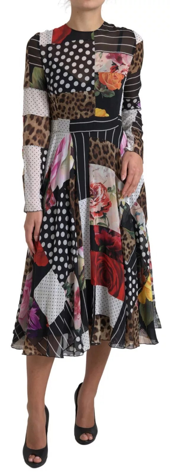 Multicolor Patchwork Floral Leopard Dress - ventzia