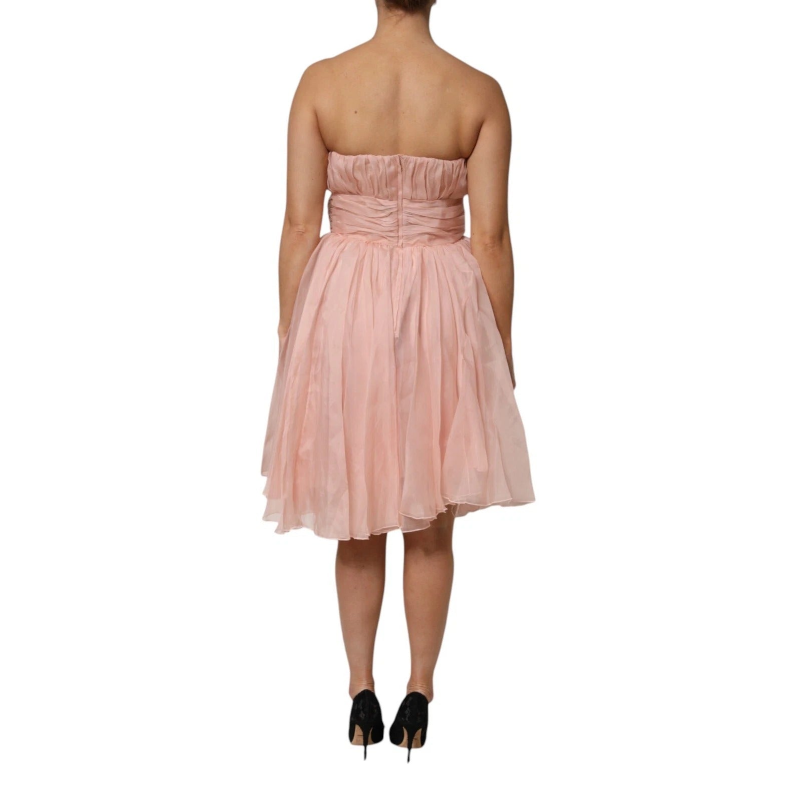 Pink Silk Chiffon A-line Pleated Midi Dress - ventzia