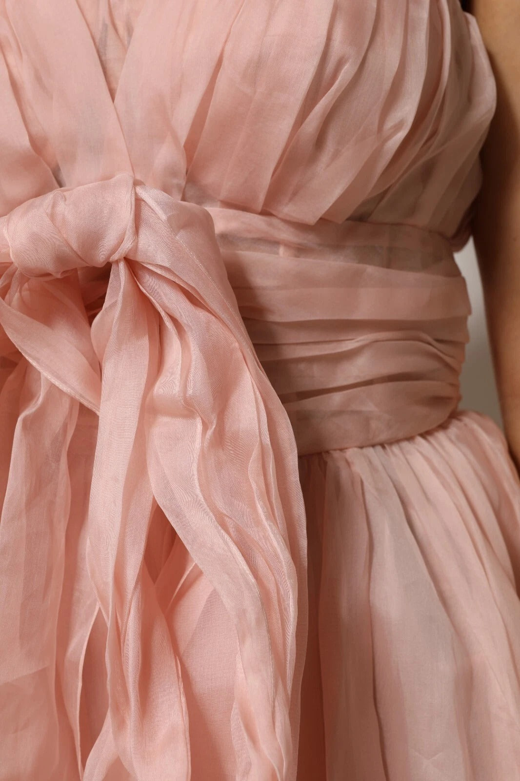 Pink Silk Chiffon A-line Pleated Midi Dress - ventzia