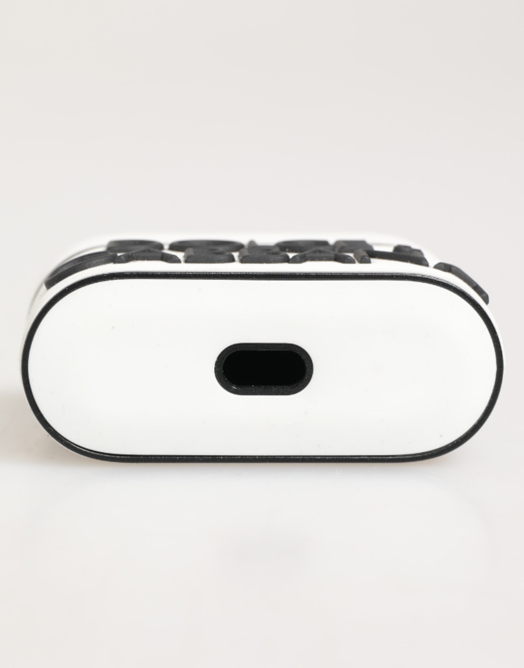 White Black Rubber Logo Embossed Accessory Airpods Case - ventzia