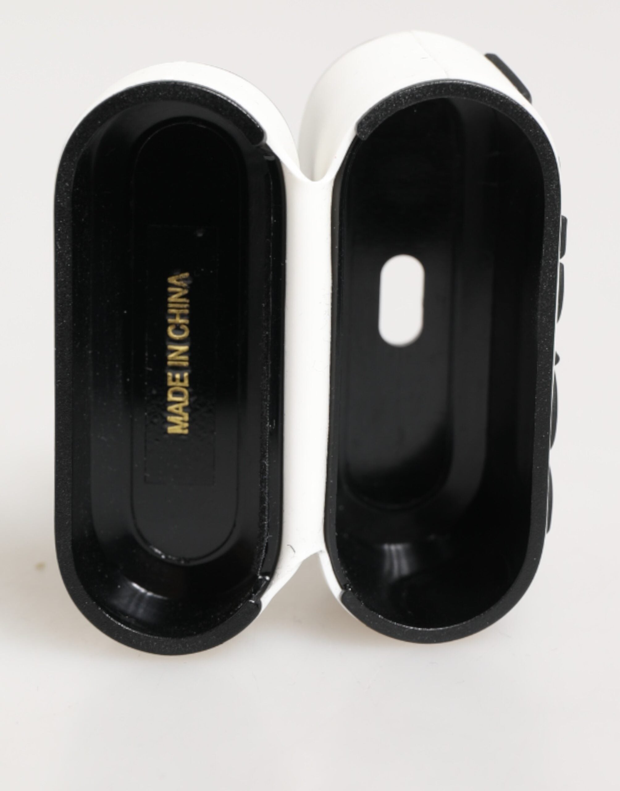 White Black Rubber Logo Embossed Accessory Airpods Case - ventzia