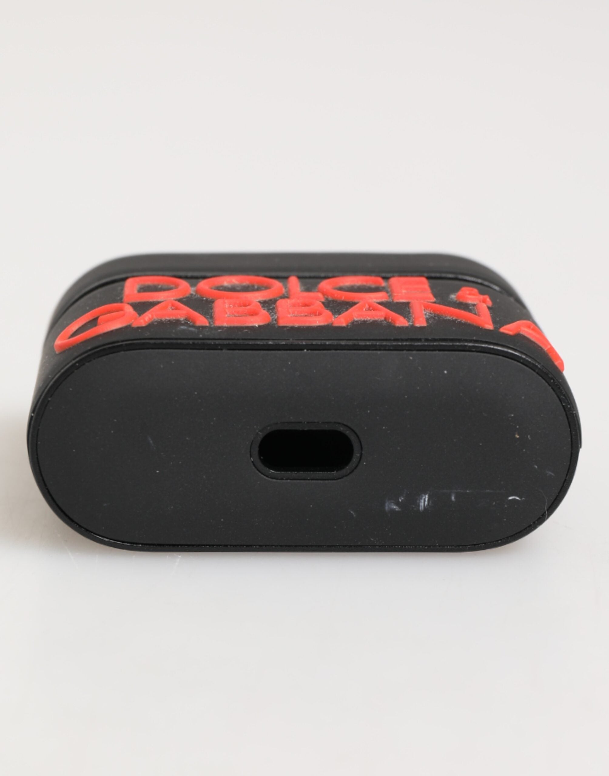 Black Orange Rubber Logo Embossed Accessory Airpods Case - ventzia