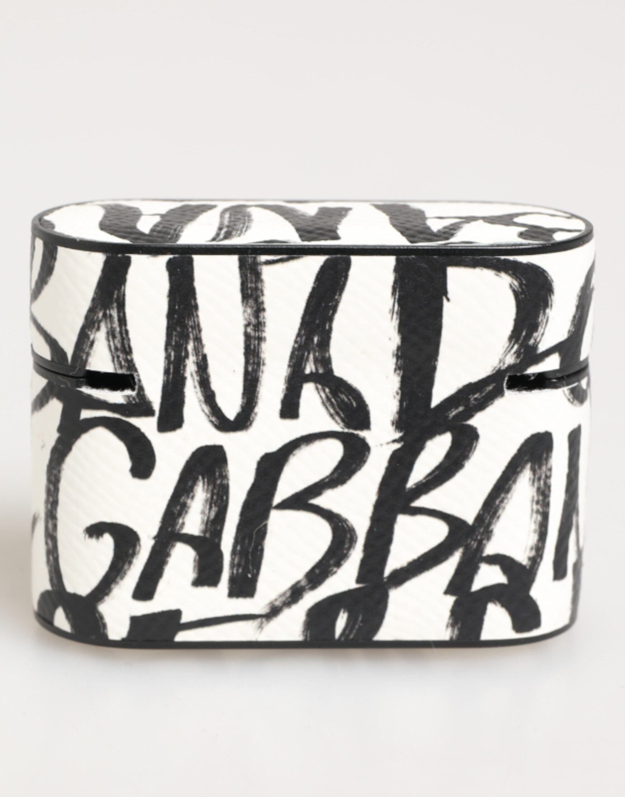 Black White Leather Monogram Print Logo Holder Airpods Case - ventzia