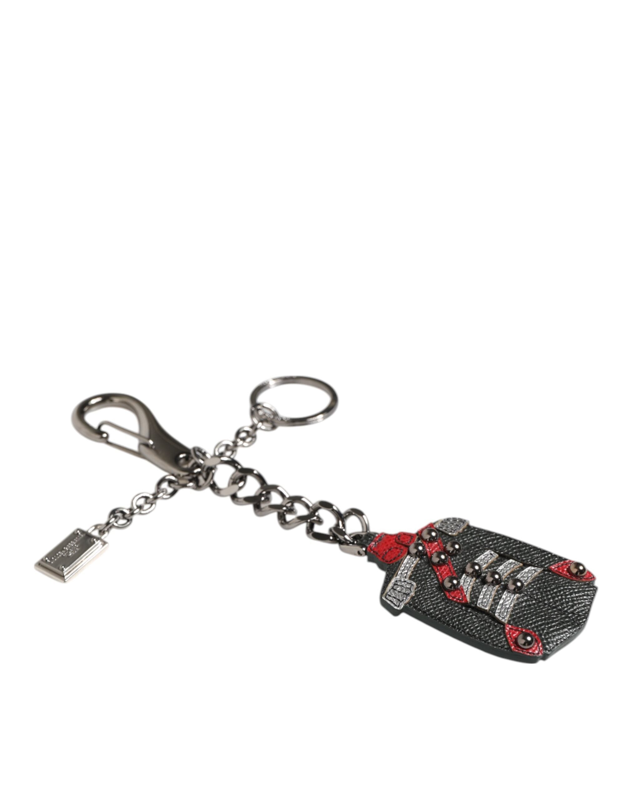 Black Red Military Leather Patch DG Logo Keychain Keyring - ventzia