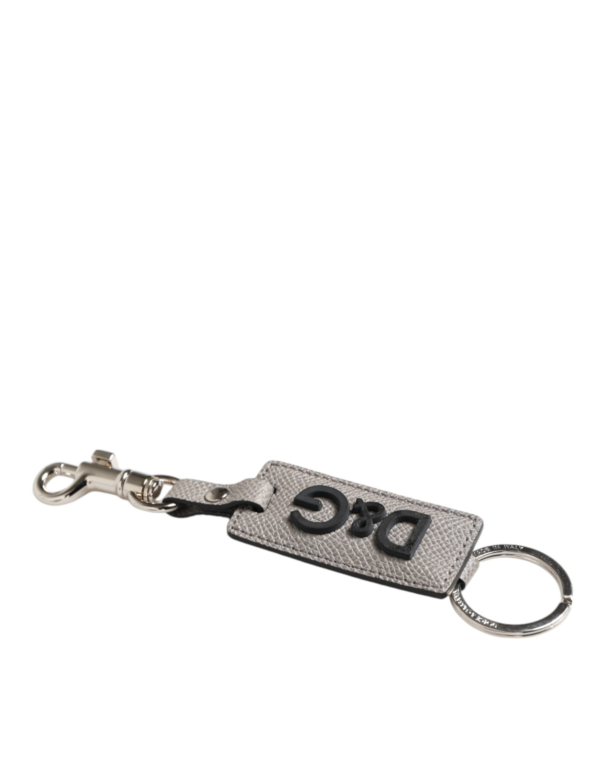 Gray Leather Logo Metal Ring Keychain Holder Keyring - ventzia