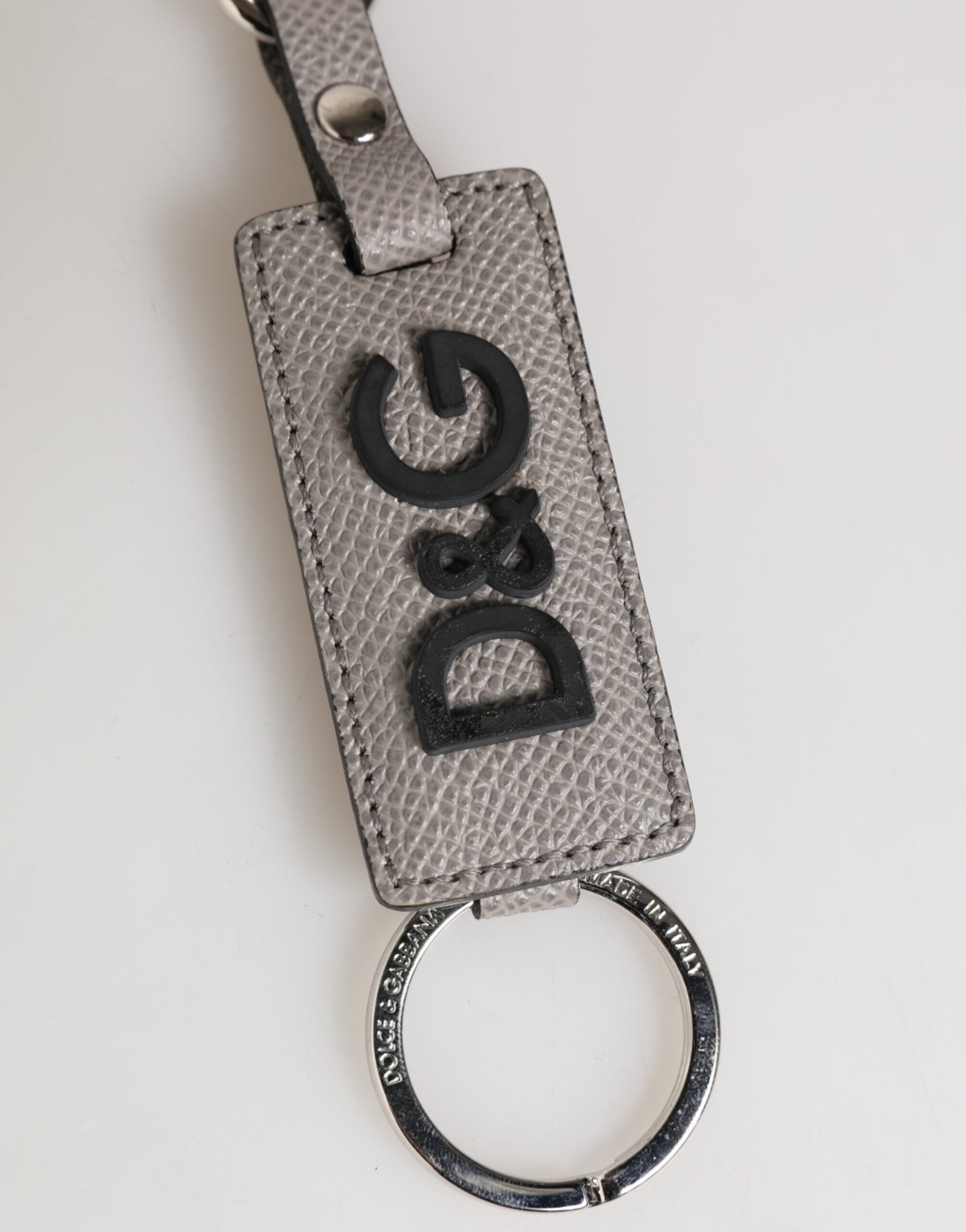 Gray Leather Logo Metal Ring Keychain Holder Keyring - ventzia