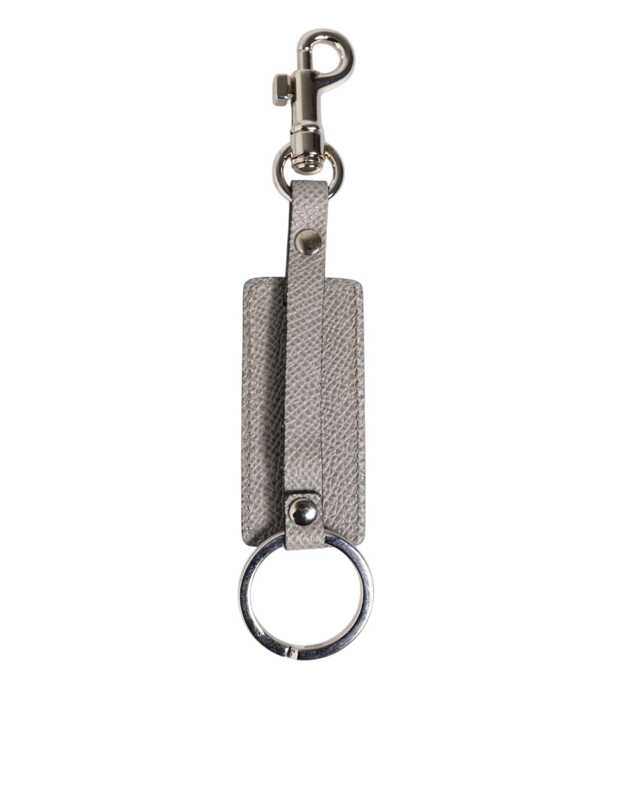 Gray Leather Logo Metal Ring Keychain Holder Keyring - ventzia