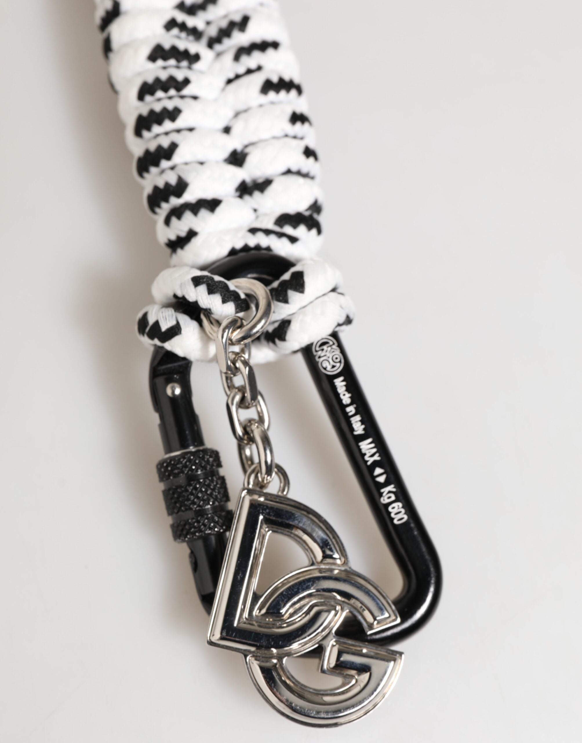 Black White Polyester Tape String DG Logo Keychain Keyring - ventzia