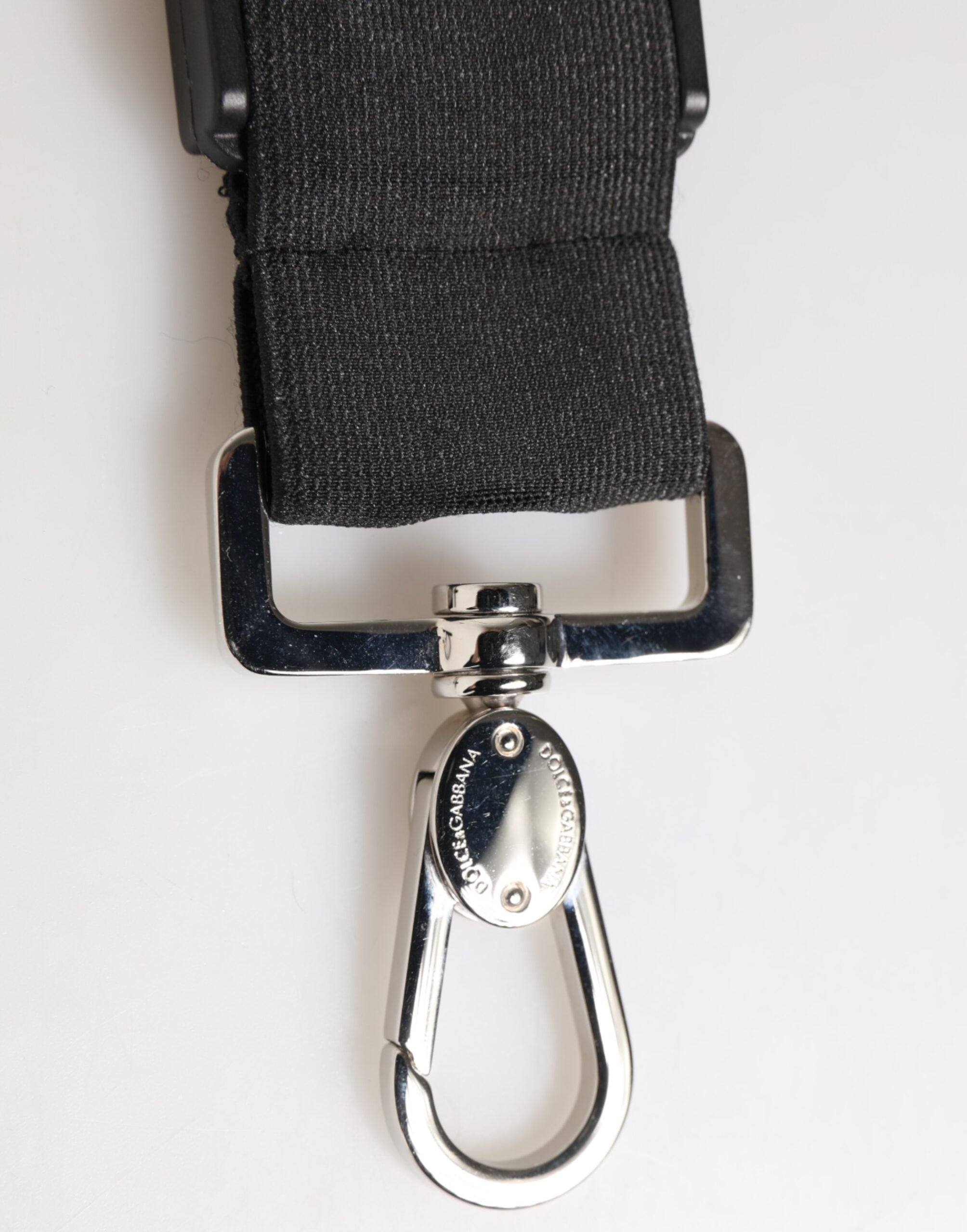 Black Polyester Stretch Rubberised DG Logo Men Keychain - ventzia