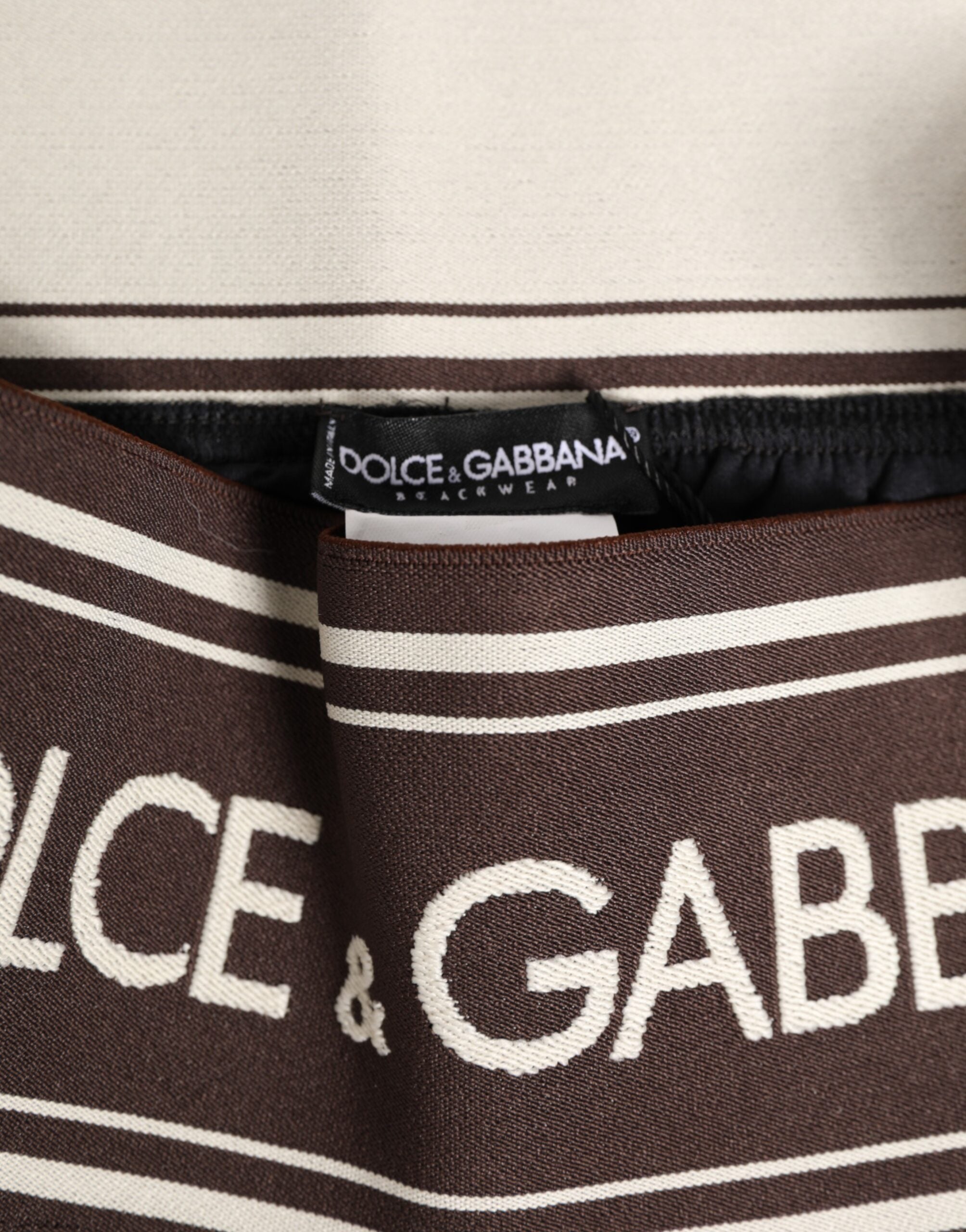 Brown Polyester Logo Elastic Waistband Swimwear - ventzia