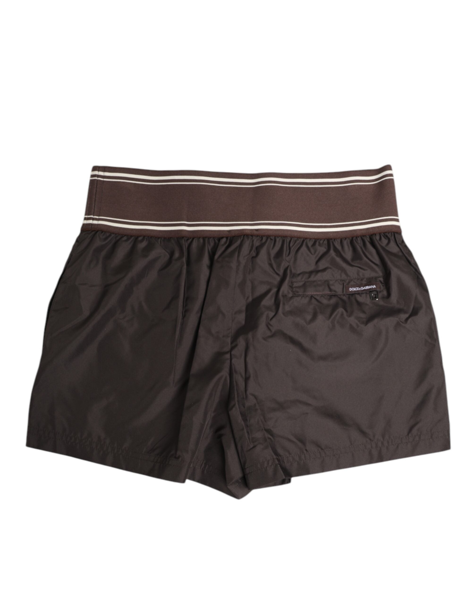 Brown Polyester Logo Elastic Waistband Swimwear - ventzia