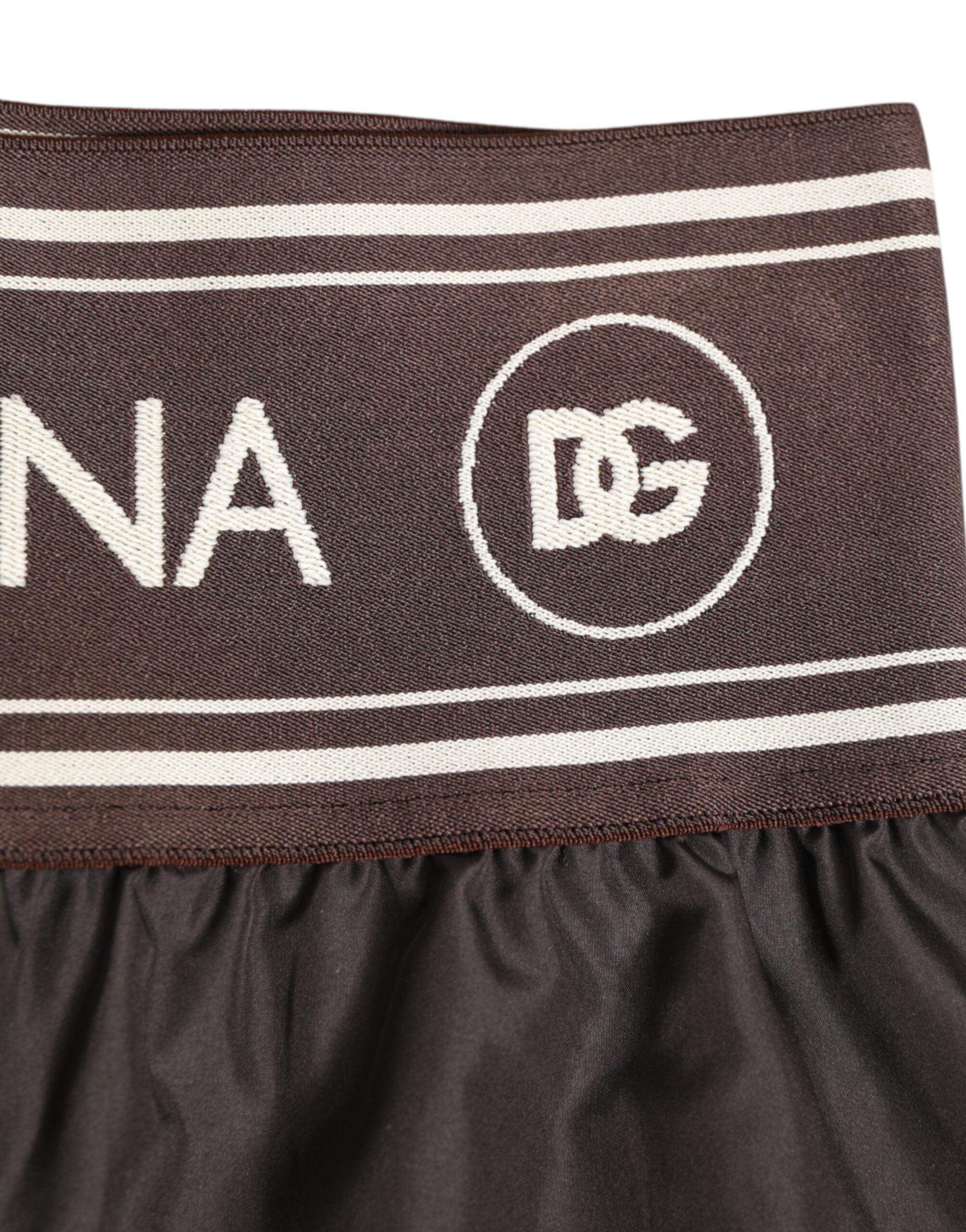 Brown Polyester Logo Elastic Waistband Swimwear - ventzia