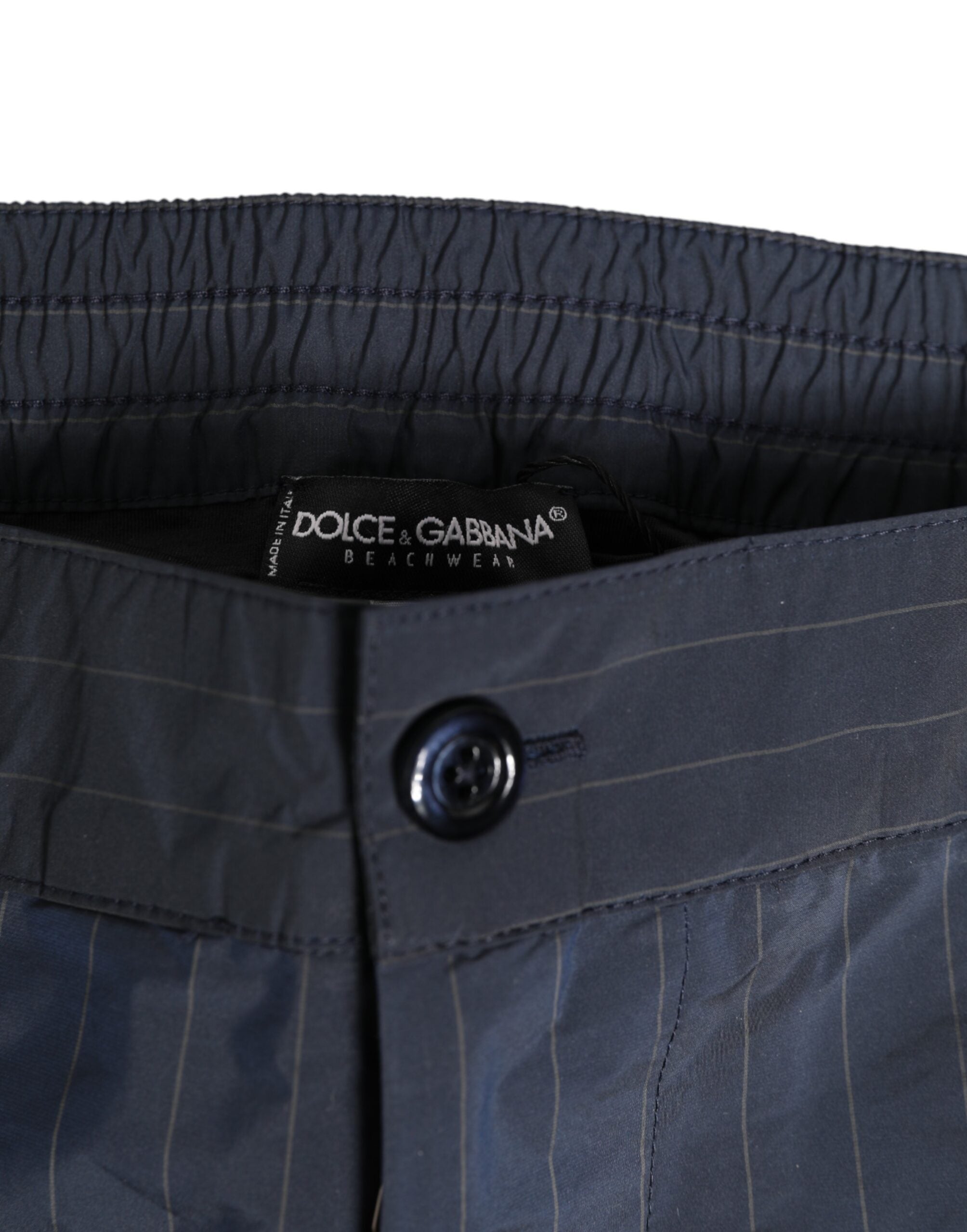Navy Blue Polyester Pinstripe Men Shorts Swimwear - ventzia