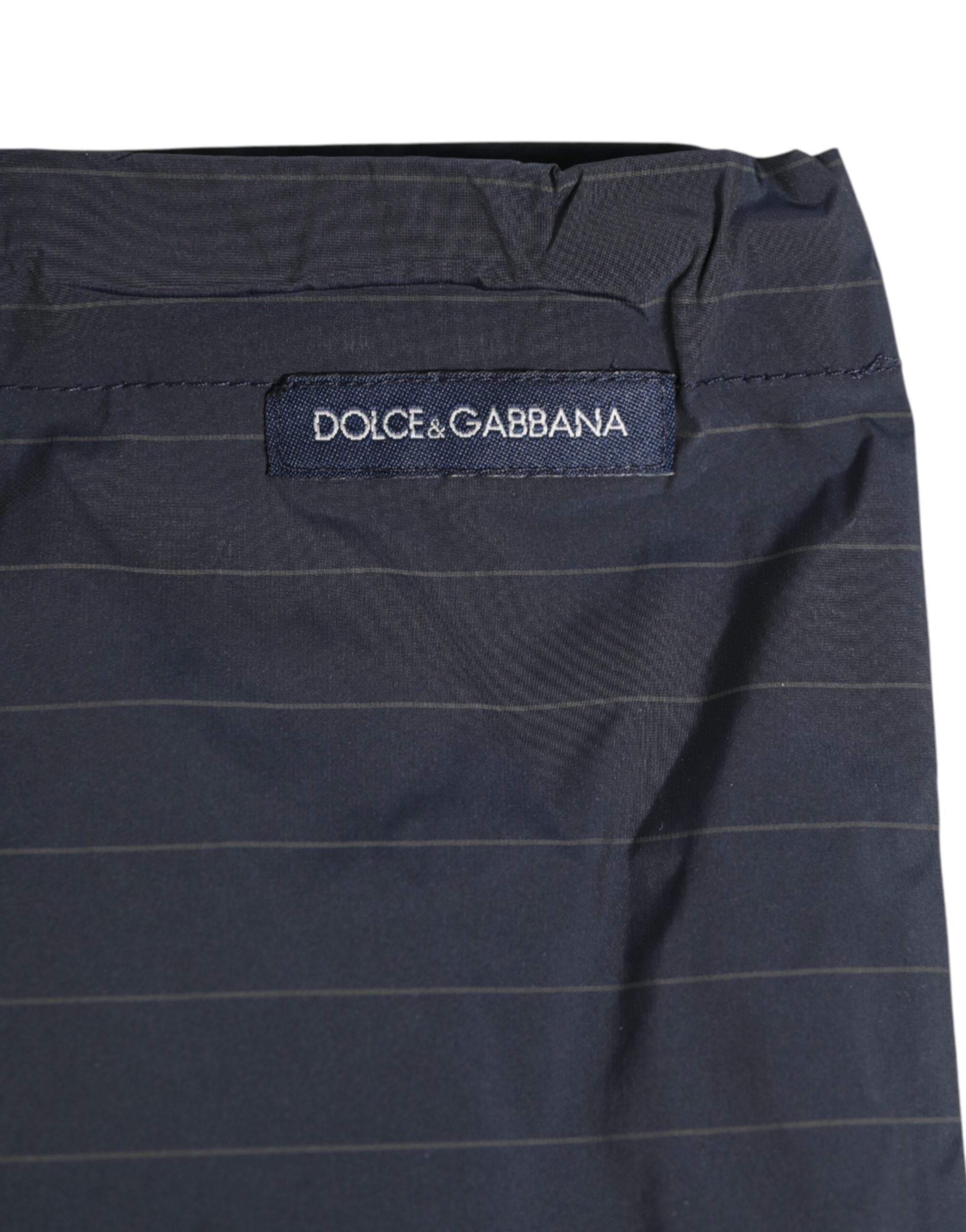 Navy Blue Polyester Pinstripe Men Shorts Swimwear - ventzia