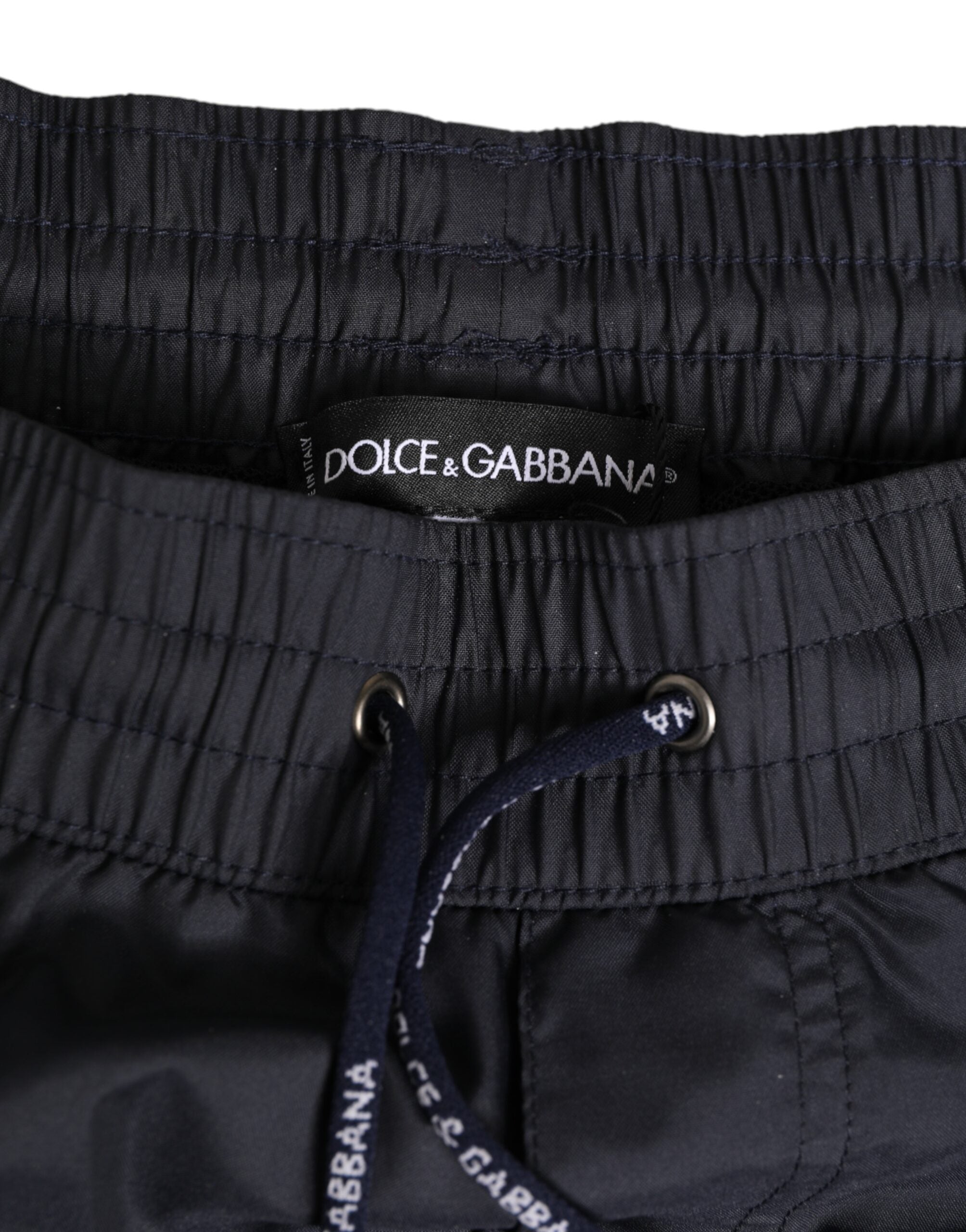 Black White Polyester Logo Elastic Waistband Swimwear - ventzia