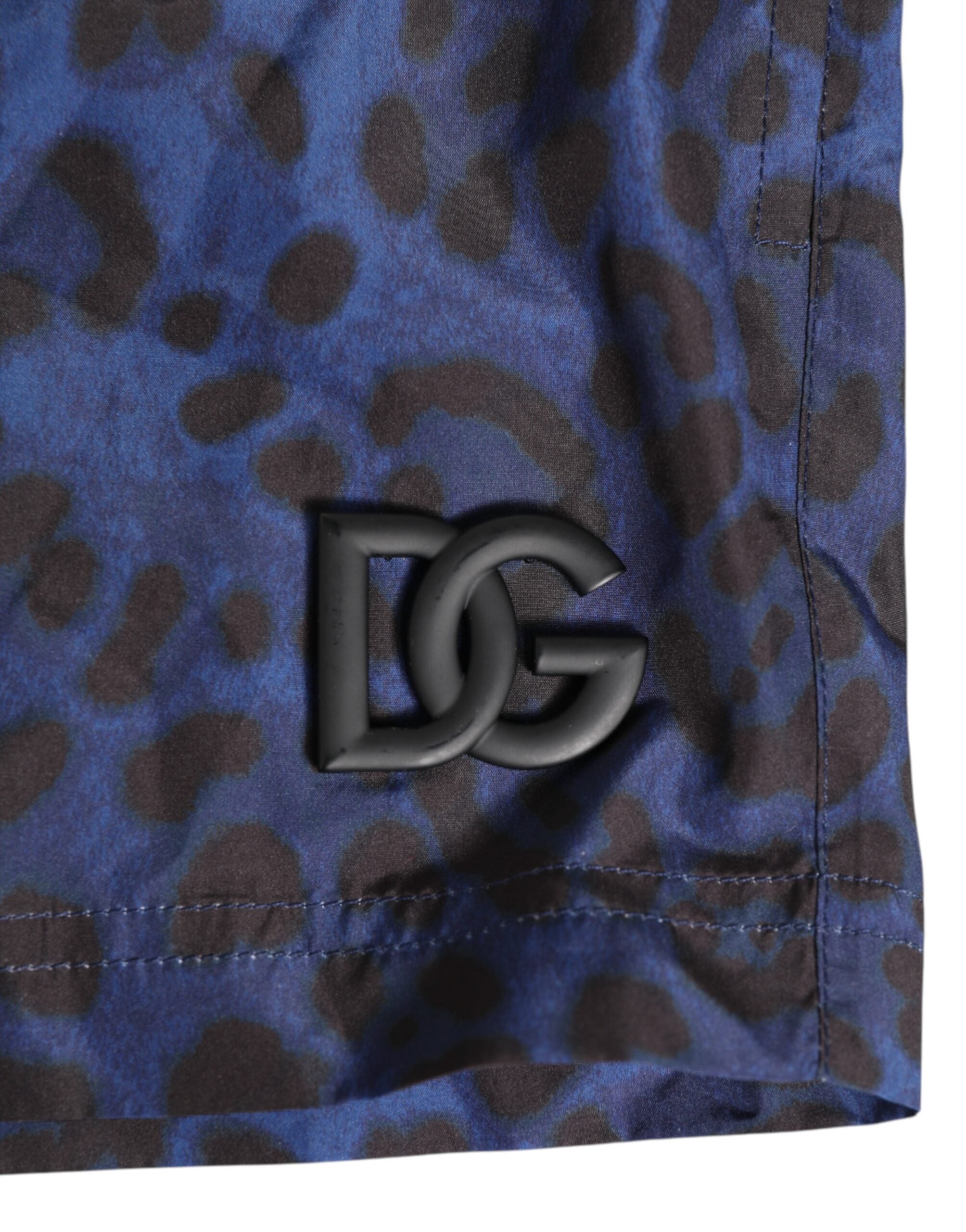 Blue Leopard Print Polyester Elastic Waistband Swimwear - ventzia